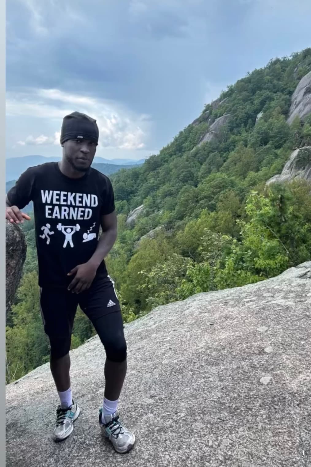 Customer wearing Weekend Earned gear