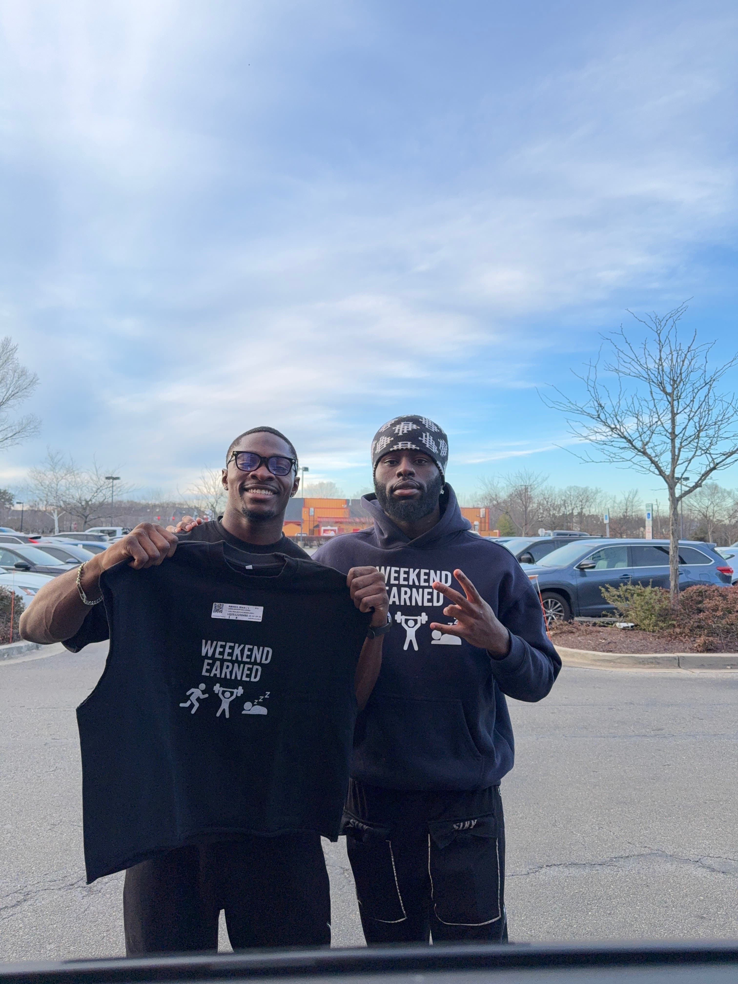 Customer wearing Weekend Earned gear